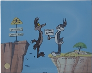 Chuck Jones Signed Limited Edition Hand-Painted Cel of ''Coyote Crossing'' Showing Bugs Bunny & His Nemesis Wile E. Coyote
